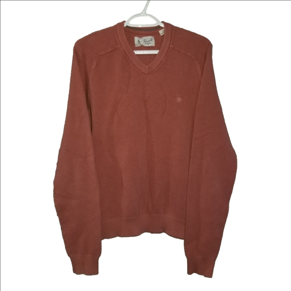 Penguin Textured VNECK Pullover Long Sleeve Grandpa Sweater No Care Tag Size L